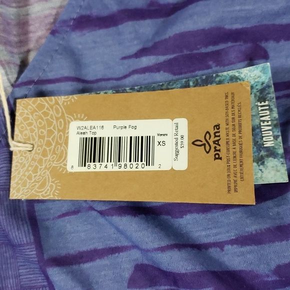 prAna Womens Aleah Top‎ Lightweight Semi Sheer Shirt XS Purple Abstract - Picture 5 of 6